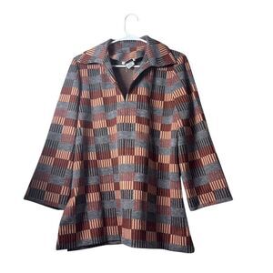Vintage 1950s Women's Multicolor Knit Pullover Shirt Geometric Mid-Length M